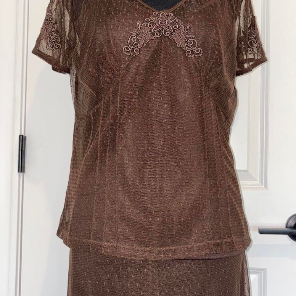 Vintage New With Tags Notations Brown Polka Dot Skirt and Top set
